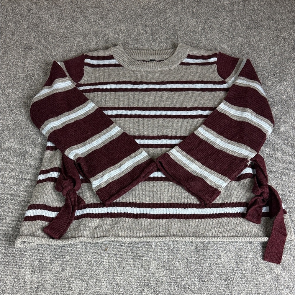 Massini Burgundy and Gray Striped Sweater